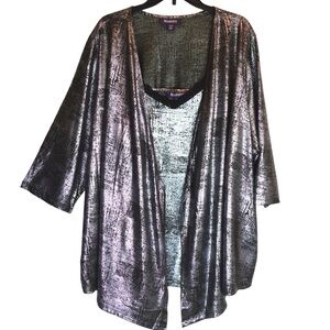 Roaman’s Metallic Cardigan & Lace Trim Tank Set 3/4 Sleeve Open‎ Front Size 2X